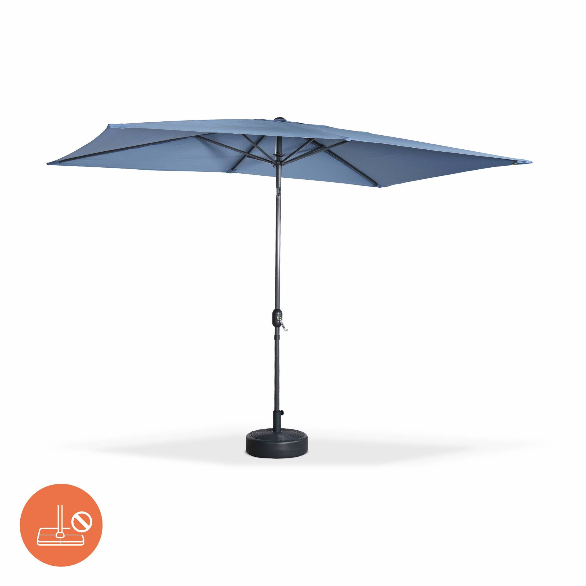 Parasol droit rectangulaire 2x3m - Touquet bleu grisé - mât central en aluminium orientable et manivelle d'ouverture - 3