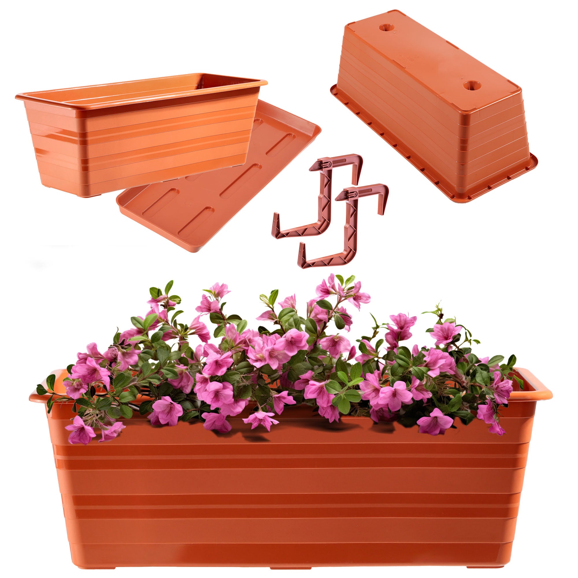 SKRZYNKA BALKONOWA 40 cm DONICZKA DONICA NA KWIATY PODSTAWKA UCHWYTY BALKON