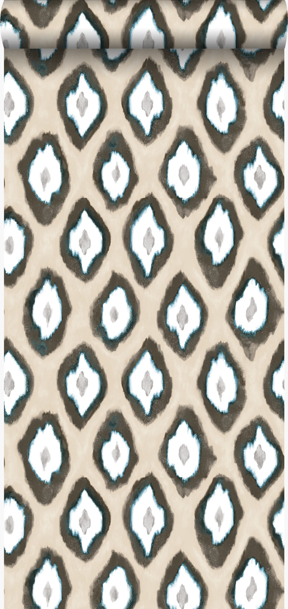 Papel pintado ikat beige y turquesa - 53 cm x 10,05 m - origin wallcoverings
