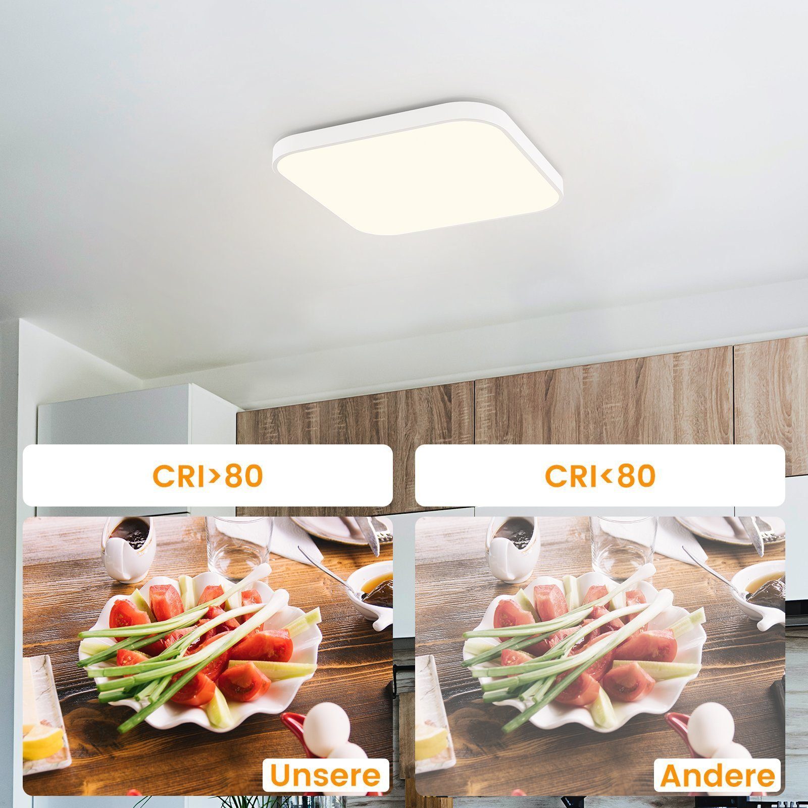 NETTLIFE Plafón LED dormitorio plano 27cm lámpara de cocina blanca cálida IP44 baño pasillo cuadrado 19W - 4