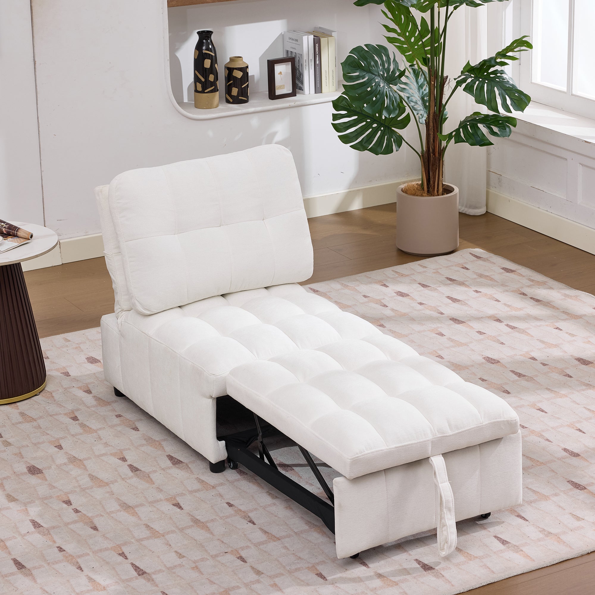 Sofa 1-osobowa rozkładana z regulowanym oparciem, rozkładana - 68 x 95 x 76 cm - tkanina szenilowa - beżowa