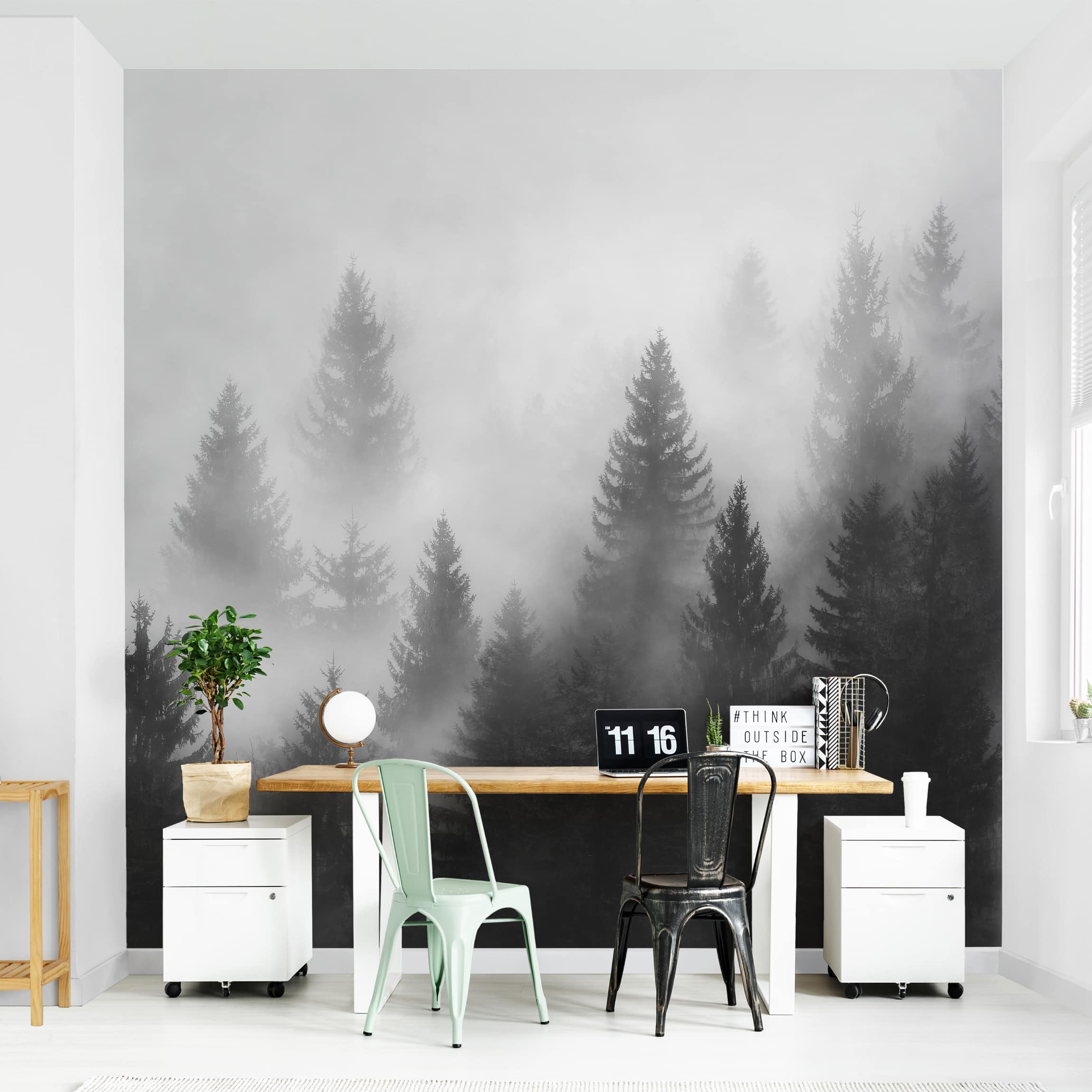 Papel pintado fotomural naturaleza bosque de coníferas en la niebla 230 - salón dormitorio cocina - tnt 240 x 240 cm smart