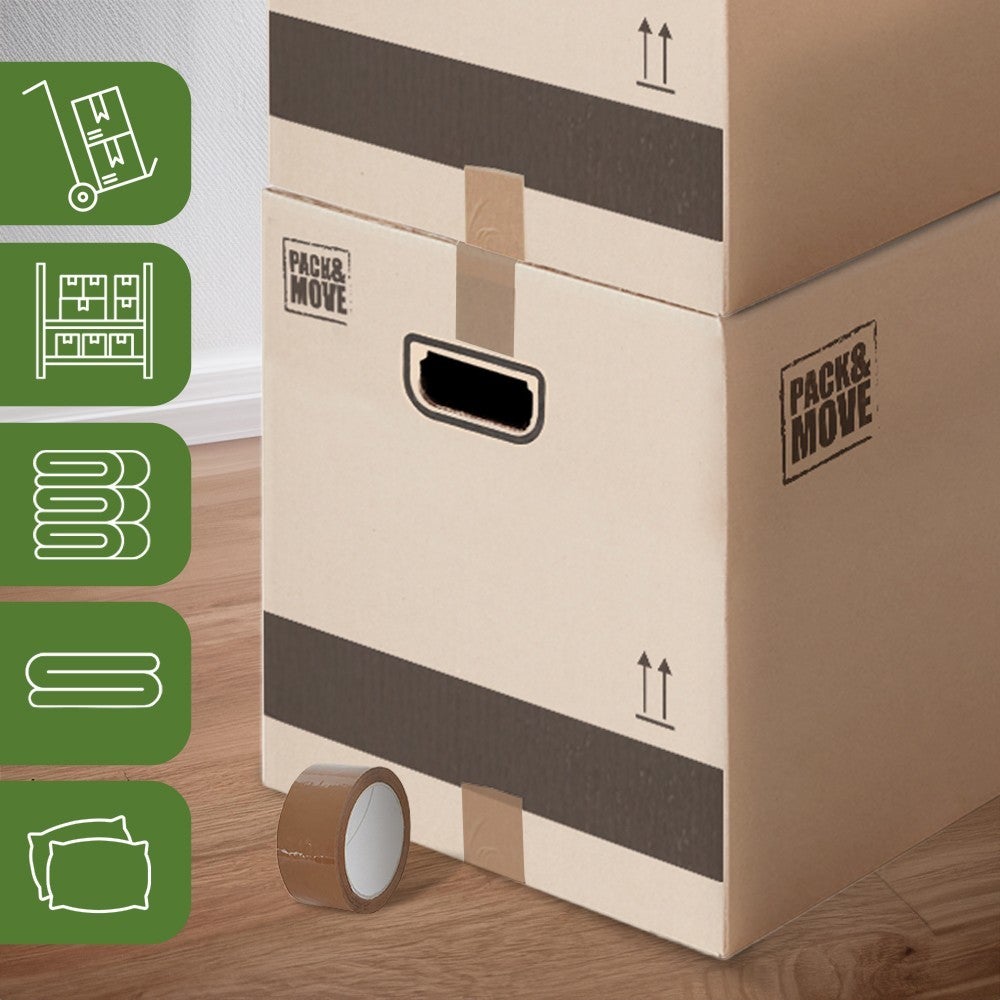 Pack and Move - Lot 60 cartons déménagement XL - 80 x 40 x 40 cm - Poignées renforcées - 3 adhésifs offerts - 5