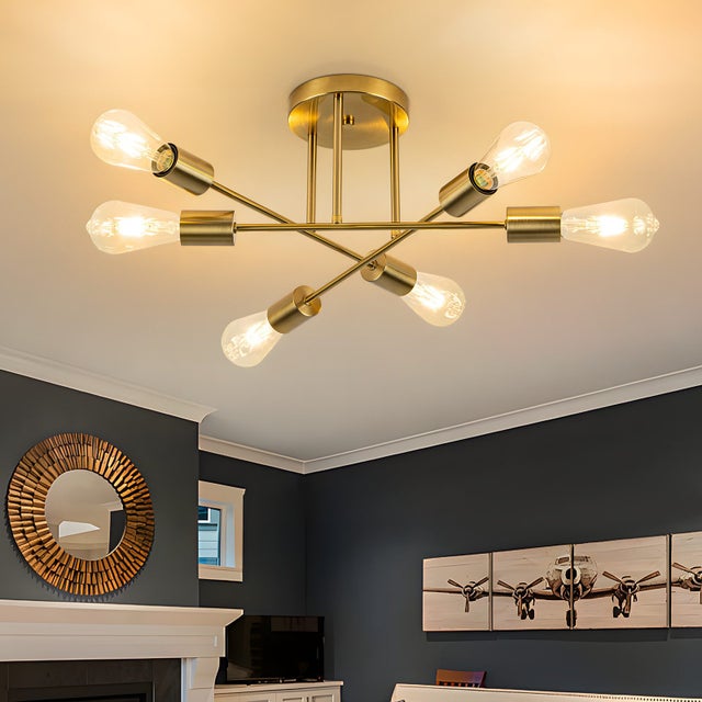 ZMH Lampy sufitowe do salonu, 6 płomieni, złote, E27, lampa sufitowa w stylu vintage