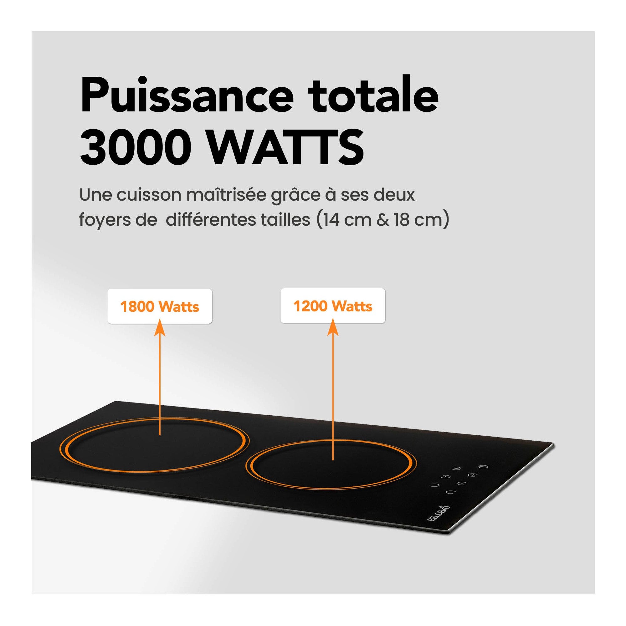 BELDEKO - Plaque Vitrocéramique 2 foyers 3000W - Minuteur, commande tactile - 3
