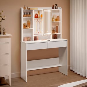 Coiffeuse avec Miroir LED, 3 Couleurs, 2 Tiroirs, Style Moderne, 90 x 40 x 144,7 cm, Étagère de Rangement, Blanc Leroy Merlin Les bons plans des petits projets avant l'été