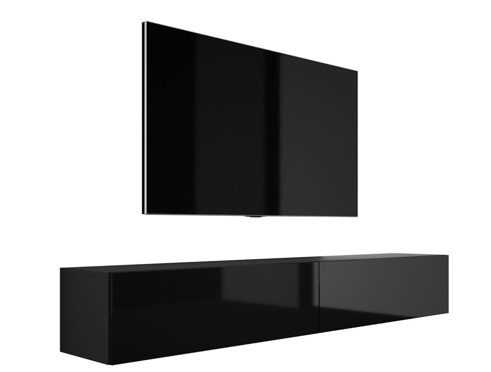 Szafka RTV : (2 x 100) x 32 x 34 cm, Czarny Matowy / Czarny Błyszczący