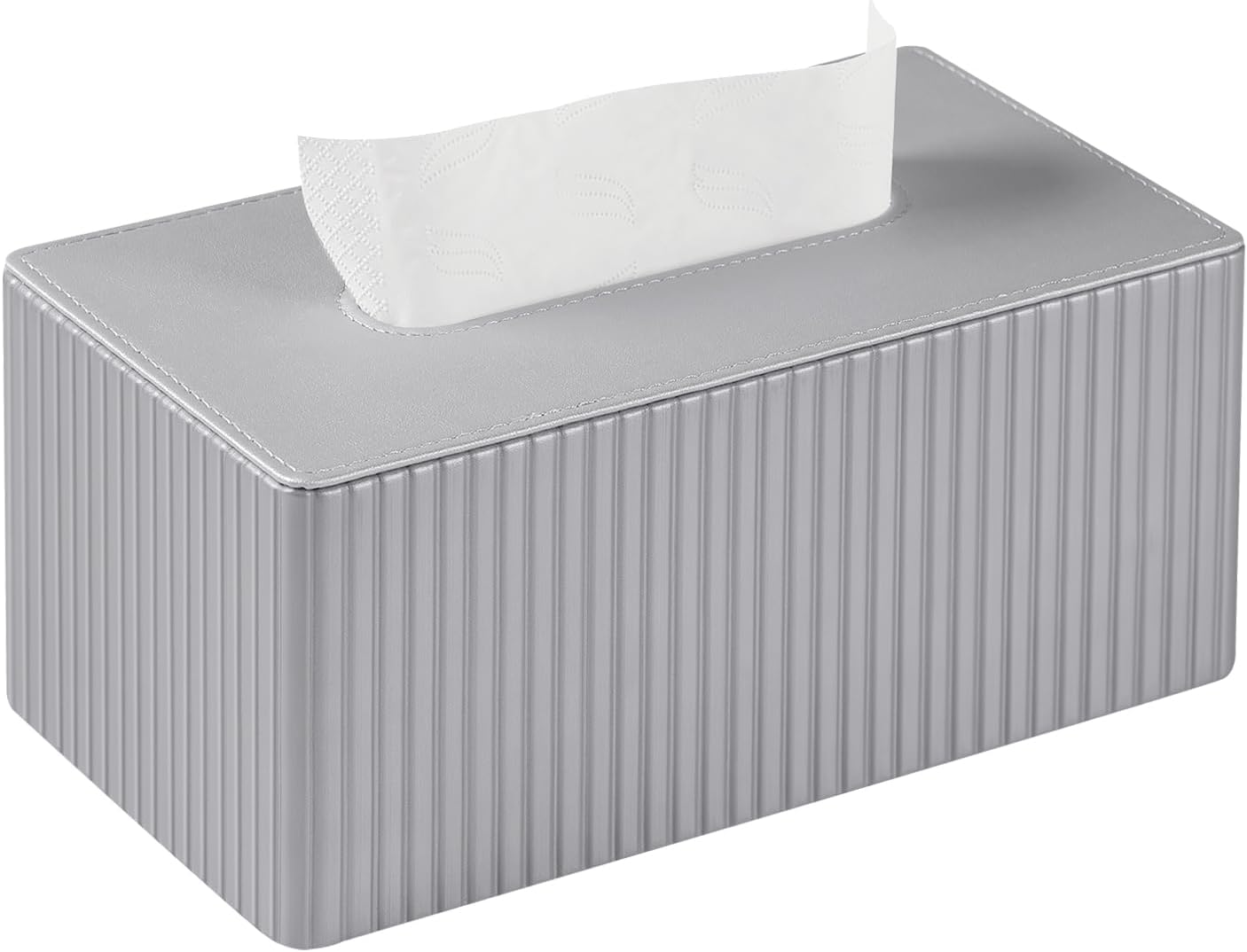 Pokrowiec na pudełko chusteczek ze skóry w paski do łazienki, sypialni, salonu, biura - 1 sztuka, srebrny, 25 × 13,5 × 11 cm