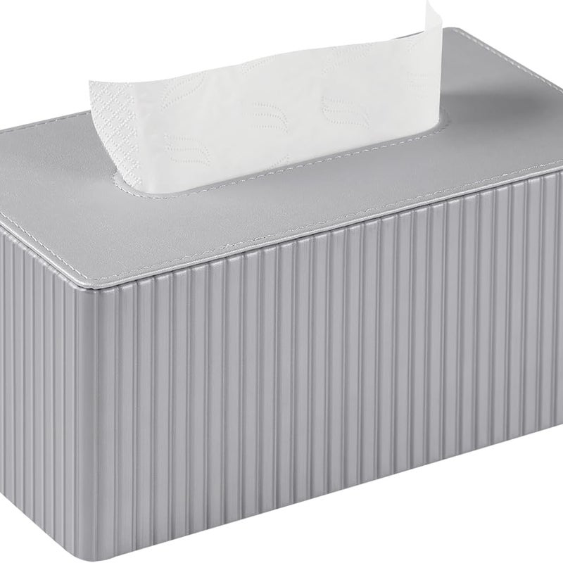 Pokrowiec na pudełko chusteczek ze skóry w paski do łazienki, sypialni, salonu, biura - 1 sztuka, srebrny, 25 × 13,5 × 11 cm