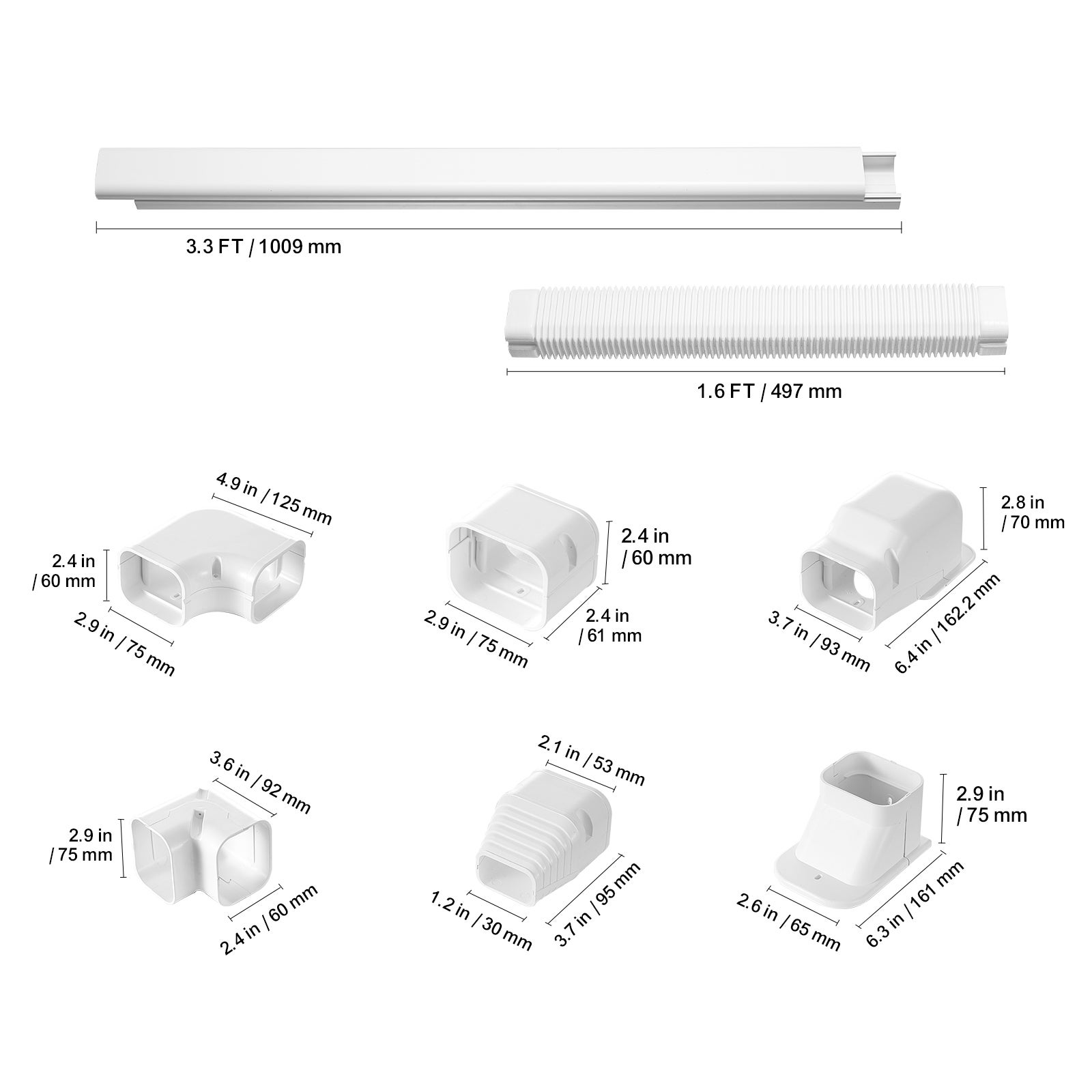 Cache-tuyau décoratif PVC pour climatiseur, 4 conduits droits et tous les composants, installation facile, blanc SucceBuy - 2