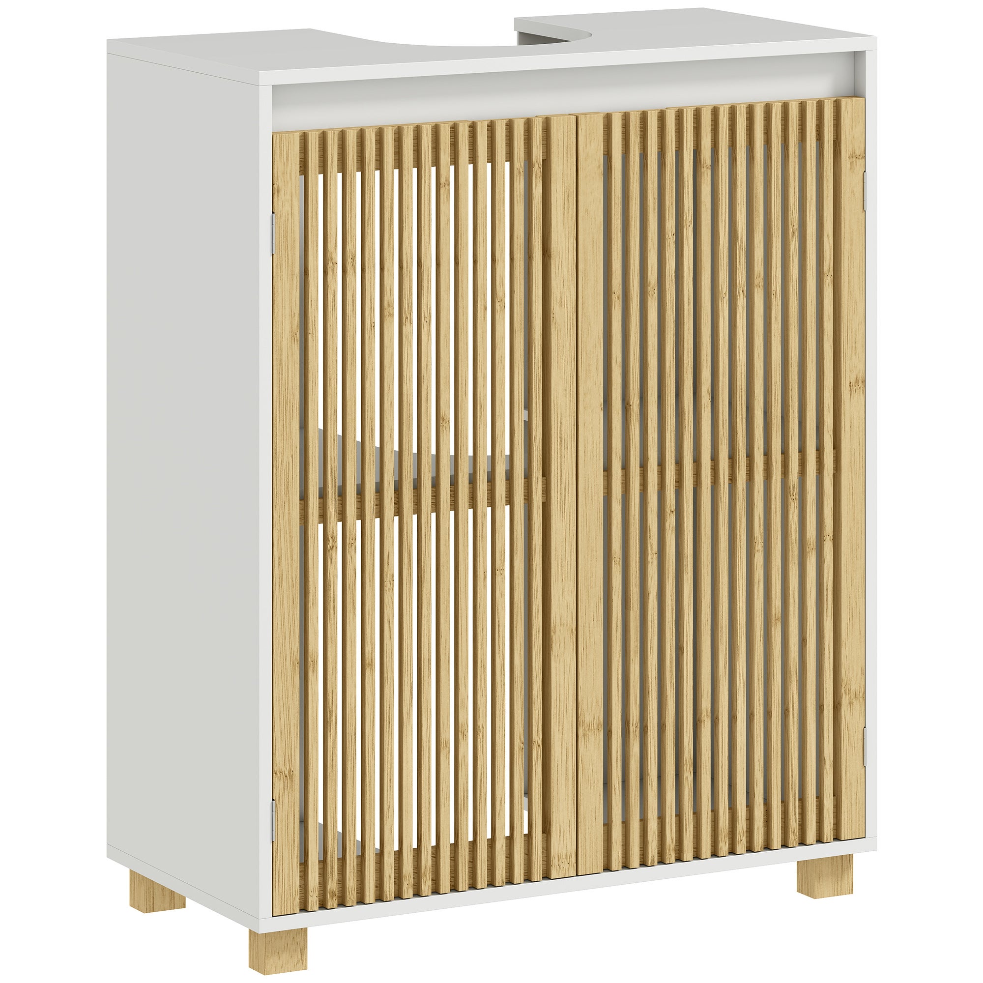 Mueble bajo lavabo para baño - mueble con puertas de listones de bambú, 60 x 30 x 75 cm, efecto madera natural