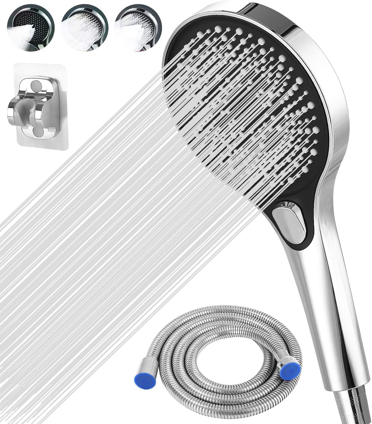 Argento) Soffione doccia ad alta pressione, 3 modalità, soffione doccia a risparmio idrico, soffione doccia grande, con tubo flessibile e supporto | Leroy Merlin