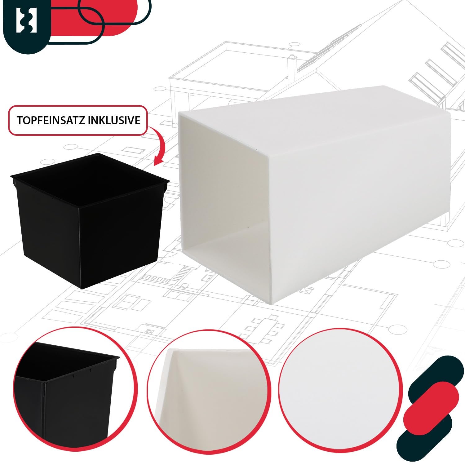 Doniczka 220x220x424 mm urbi square biała z wkładem - KOTARBAU - 5