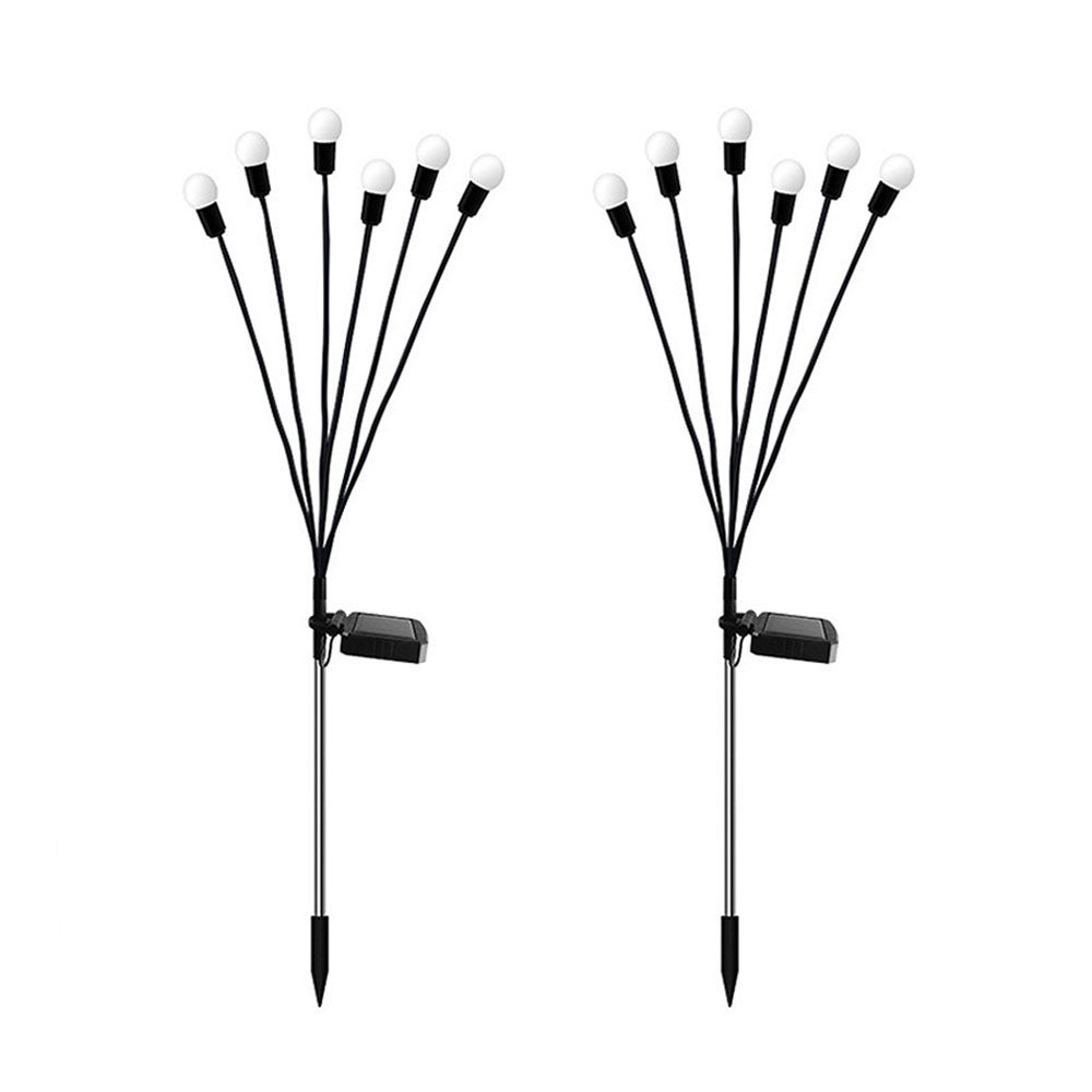 Zestaw 2 lamp solarnych do użytku zewnętrznego, wodoodpornych, dekoracyjnych, z 6 diodami LED, z motywem świetlika, do ogrodu i balkonu (ciepłe świat