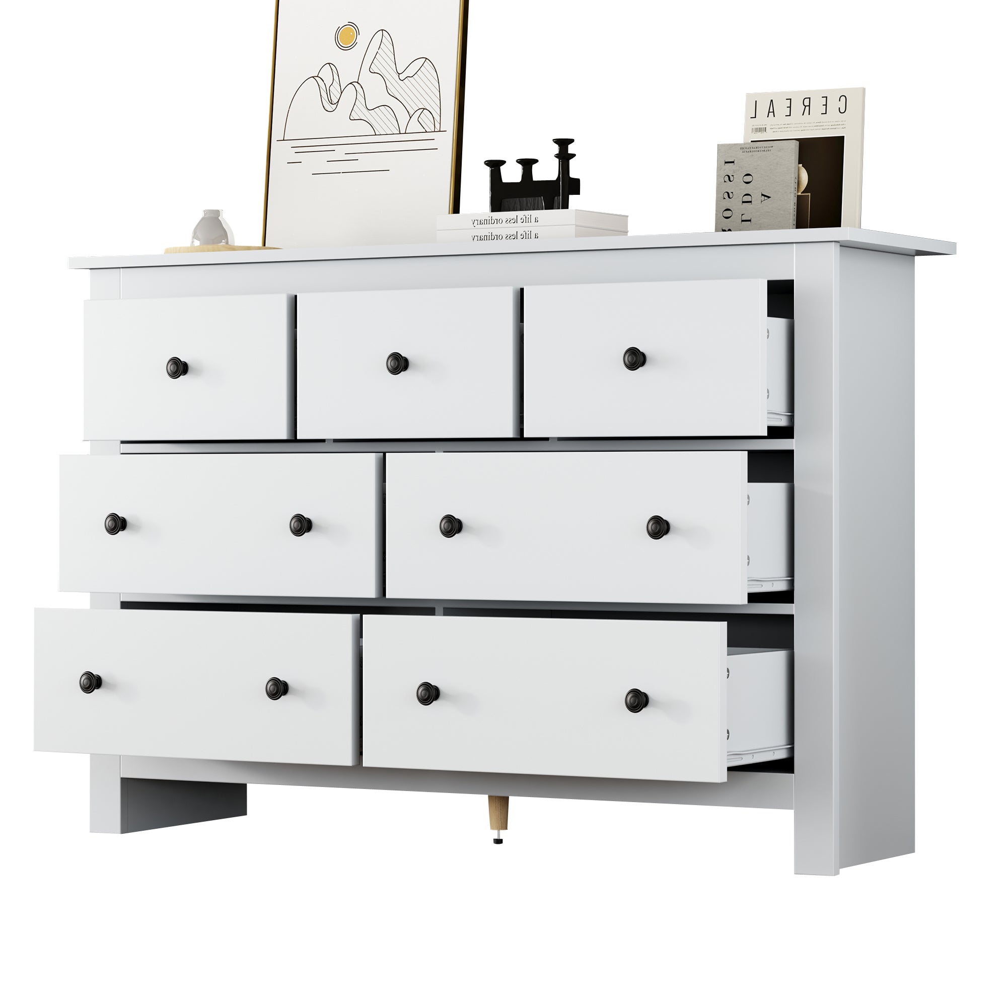 Commode à 7 tiroirs, commode blanc pour entrée, cuisine, salle à manger et salon - 9