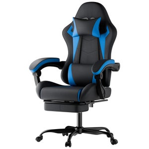 Chaise de bureau - Gaming ergonomique avec soutien lombaire et appui-tête - PVC et Acier - Noir et blanc (58.5x63x120.5cm) | Leroy Merlin