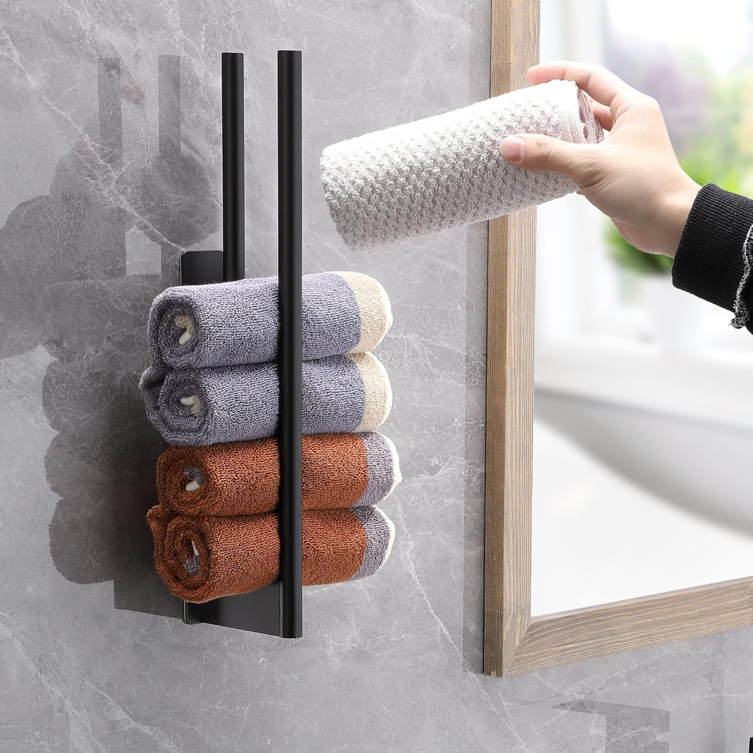 Portasciugamani Doppio A Muro In Acciaio Inox, Nero Opaco, 2 Ripiani, 81 Cm, Per Bagno Moderno