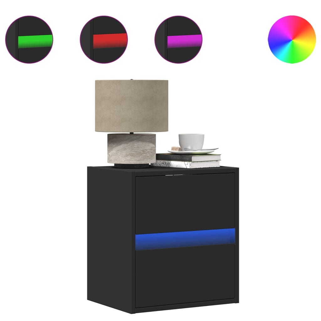 2 Tables De Nuit Avec LED Et Ports USB - 3 Tiroirs, Station De Chargement, Design Moderne Noir
