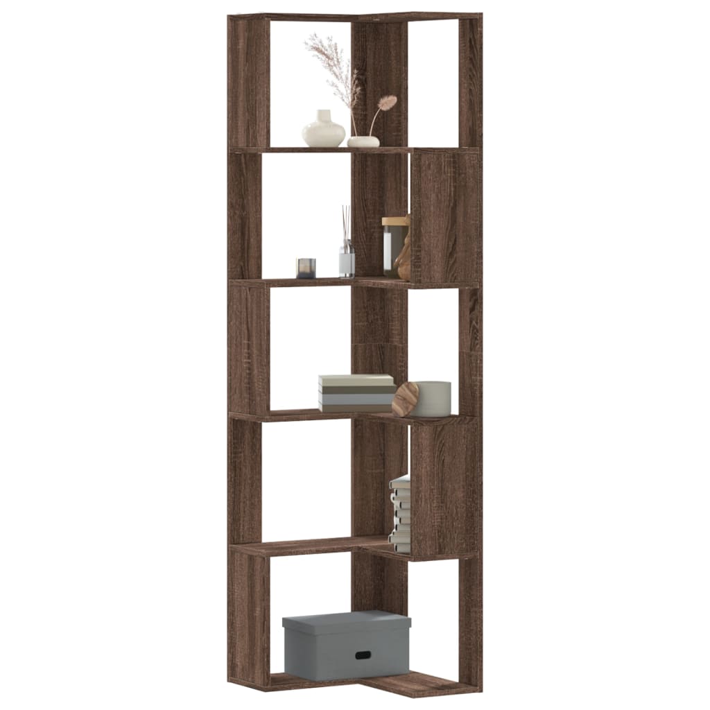 Libreria Angolare A 5 Livelli In MDF Nero, 20x20x120 Cm, Salvaspazio Per Libri E DVD