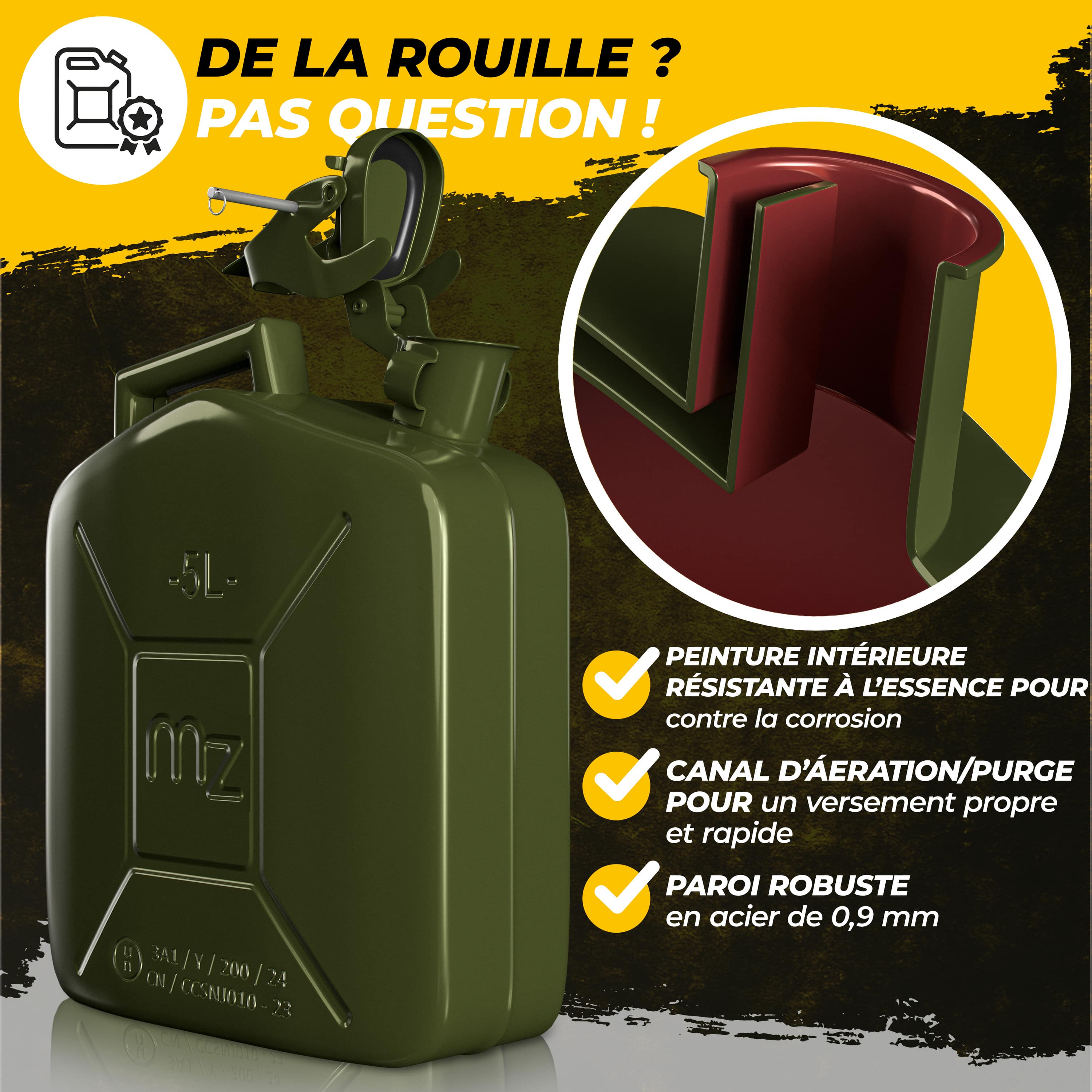 Jerrican en métal 5L Bidon avec bec verseur 24x12x35 cm Liquide carburants - 4