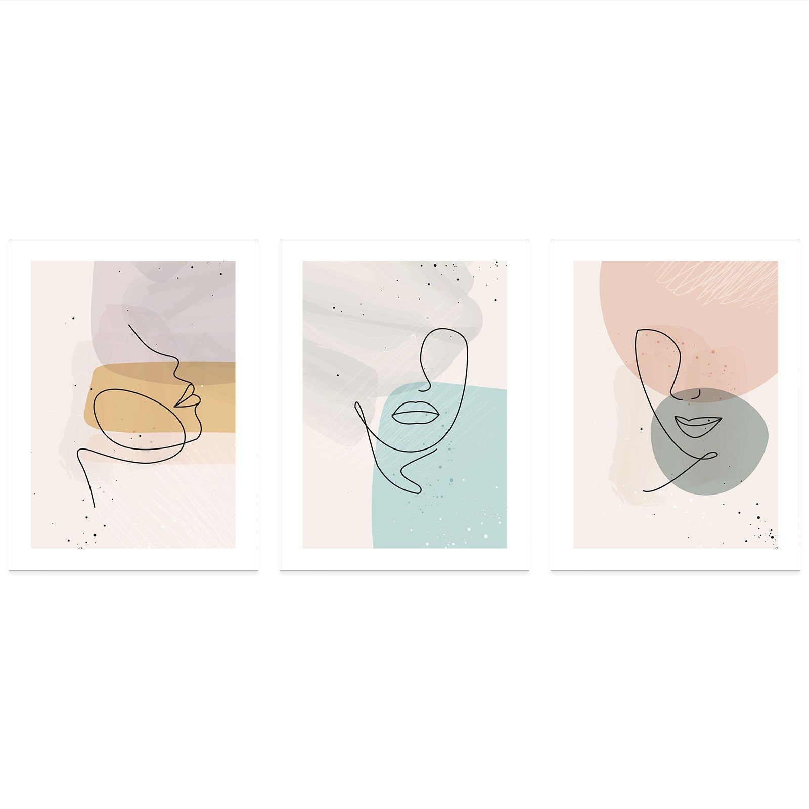Lot de 3 Affiches / Posters Triptyque - Visages Abstrait 3617689990118 - Bordure Noire et Blanche - 3 Affiches - 21x29,7 cm (Cadres non fournis) - 3