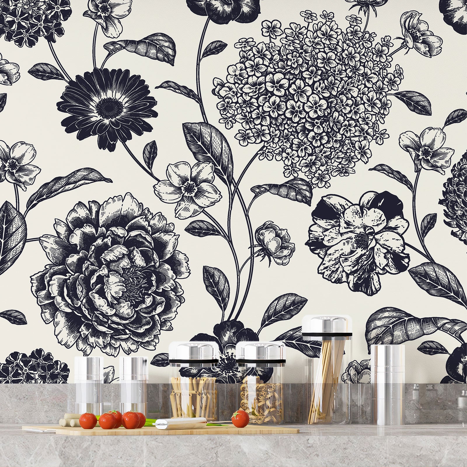 Crédence adhésive sticker décoratif pour cuisine - Fleurs - Adhésif + Protection BRILLANTE - 65x97,5 cm - 4