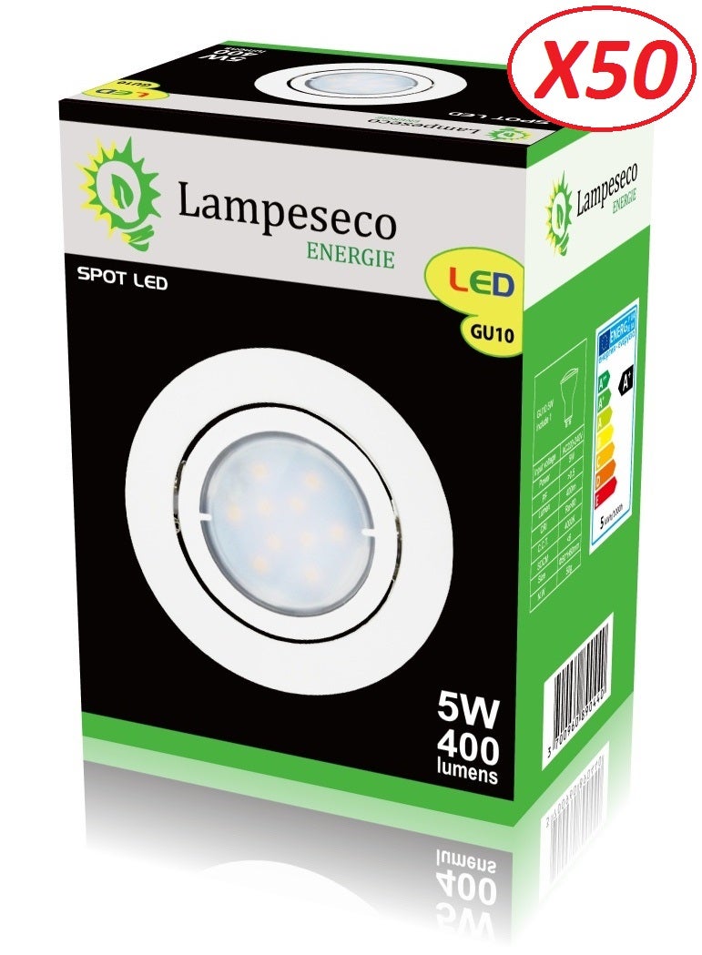 Lot de 50 Spot Led Encastrable Complete Blanc Orientable lumière Blanc Neutre eq. 50W ref.888 - 3