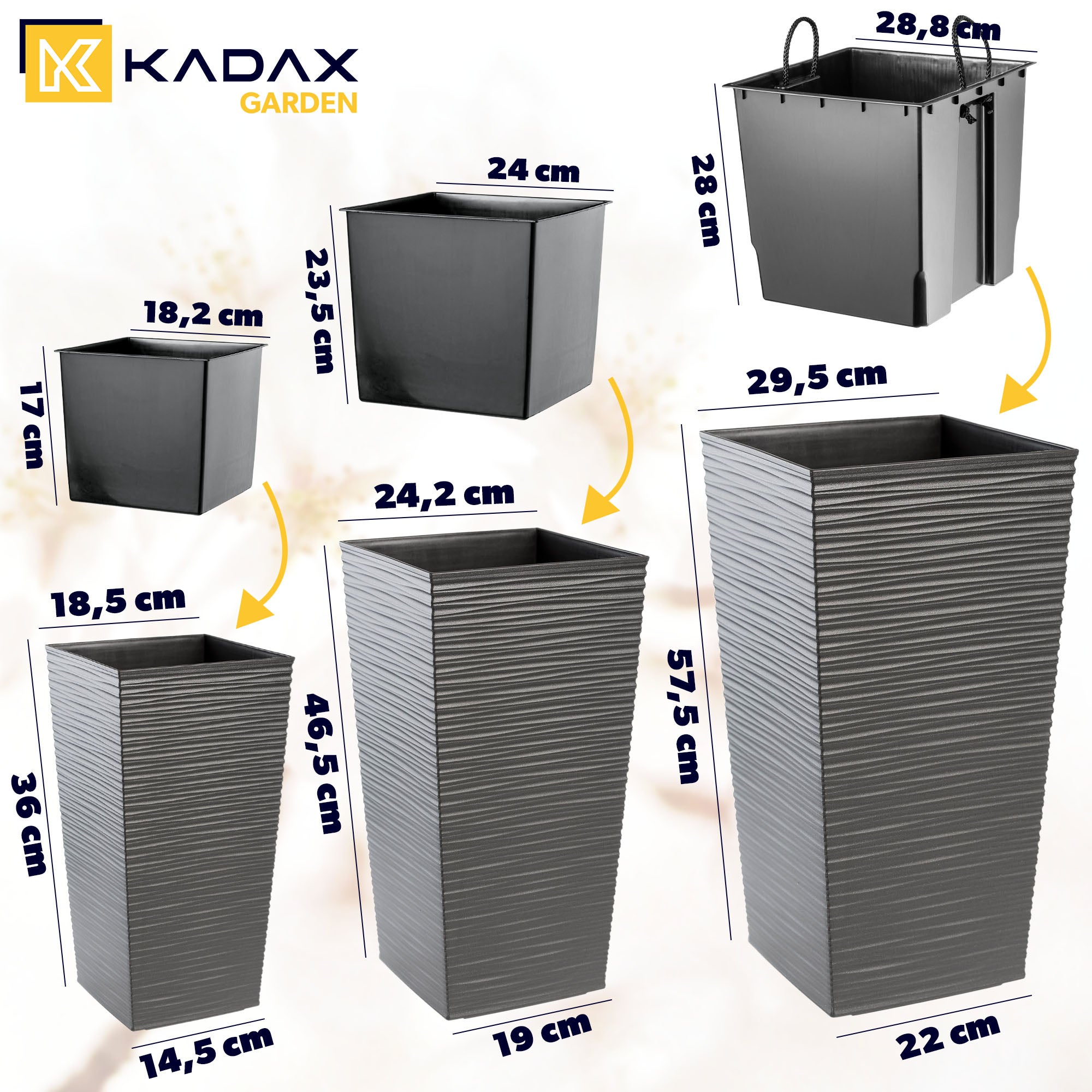Vaso Per Piante In Plastica Riciclata Grande - 40 Cm, 22 Litri, Grigio - Ideale Per Interni/Esterni - 3