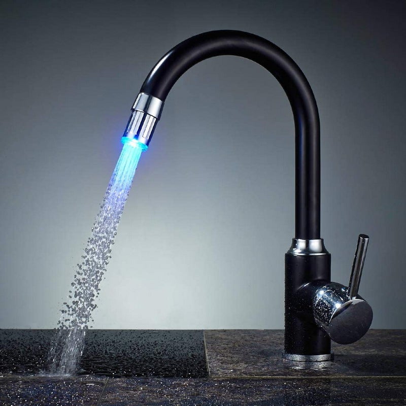 LED czarna farba w sprayu jednootworowa bateria kuchenna zlewozmywakowa umywalka bateria ciepłej i zimnej wody może być obracana 8001-A6 czarny