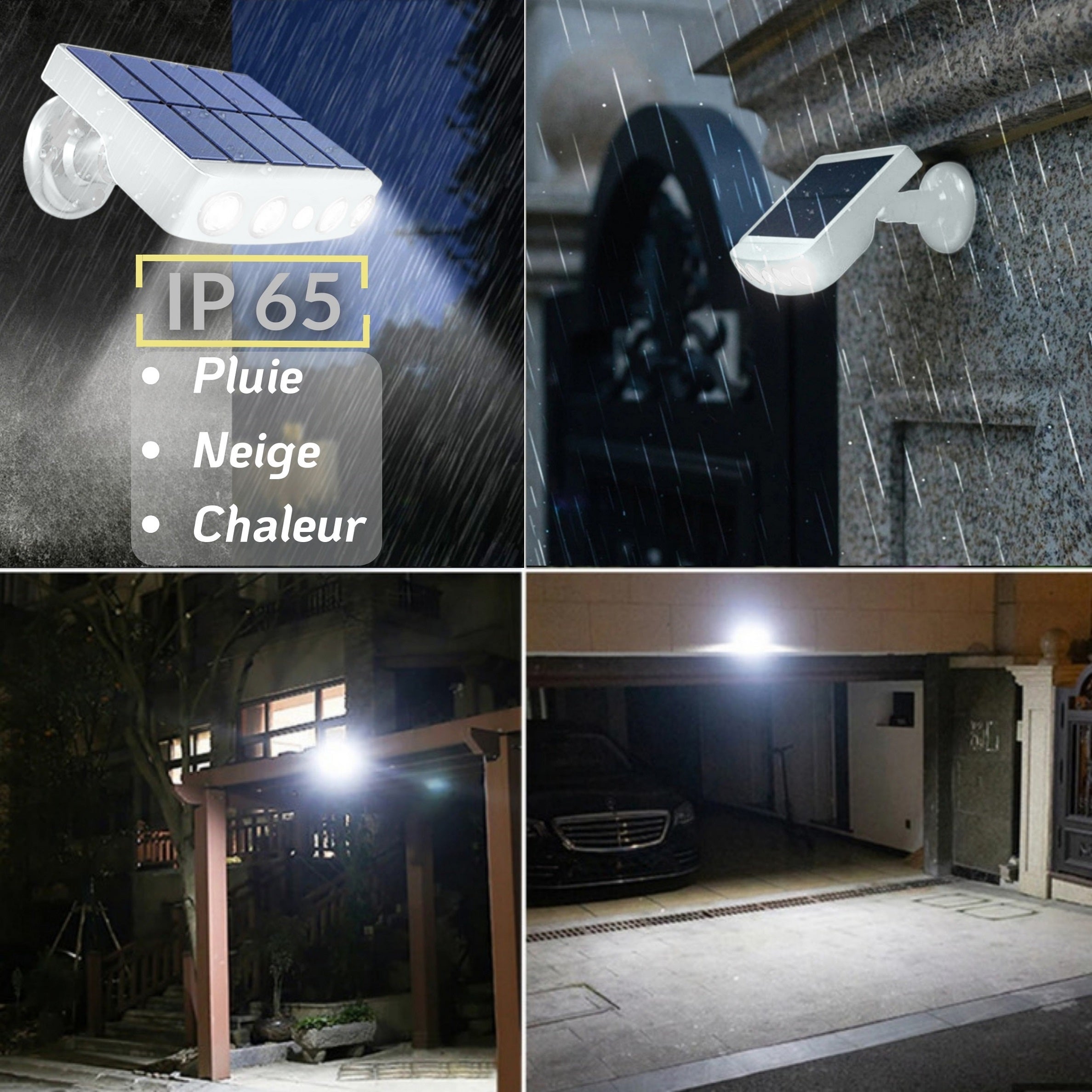 Lot de 4 - Lampe projecteur solaire extérieur étanche avec détecteur de mouvement - Panneau a recharge rapide - 4