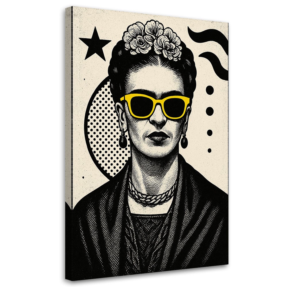 Obraz czarno biały, Frida Kahlo w okularach Pop Art 40x60