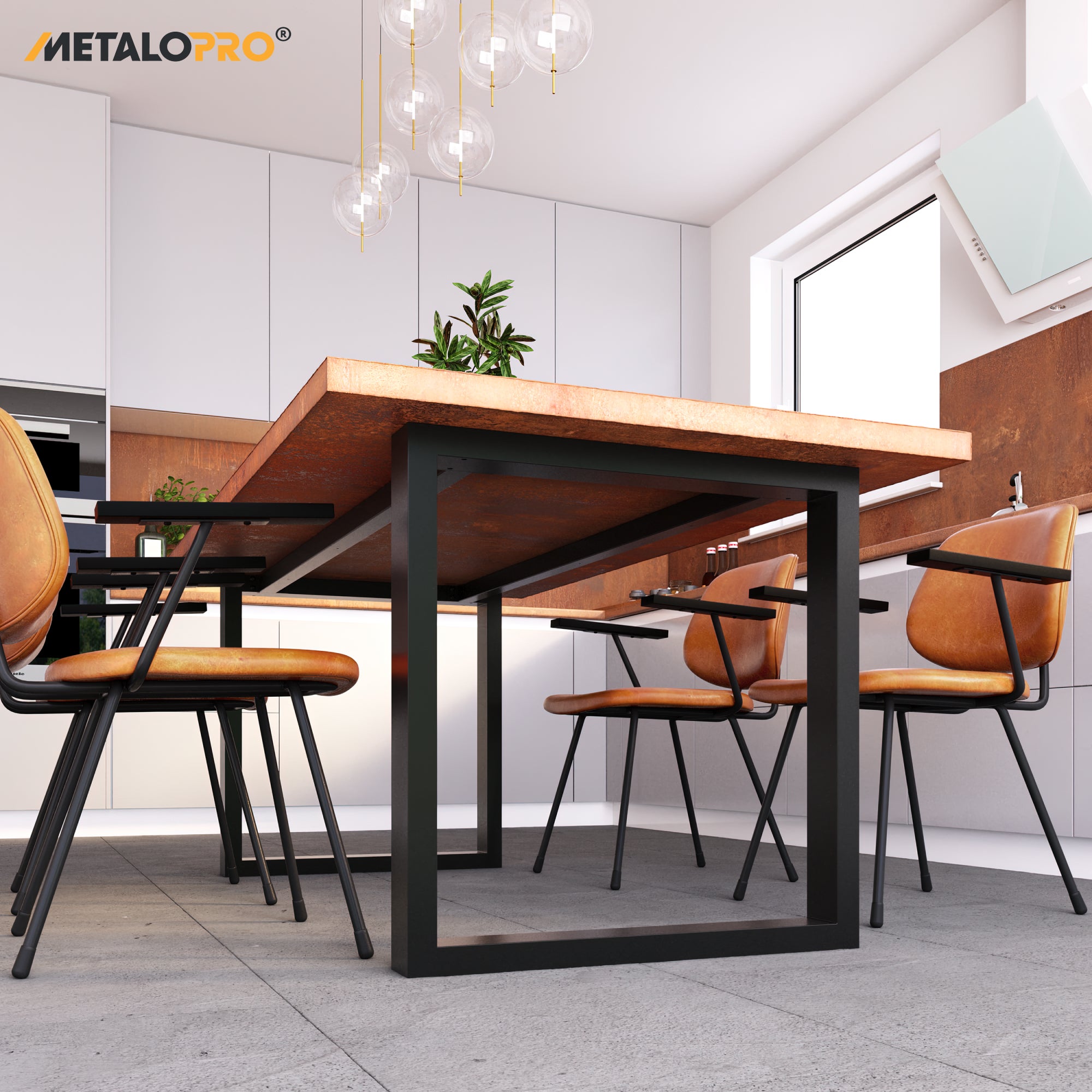 MetaloPro Eta - Pieds de table en métal noir, rectangulaires, robustes et stables pour table à manger, bureau – 150x70x72cm - 8