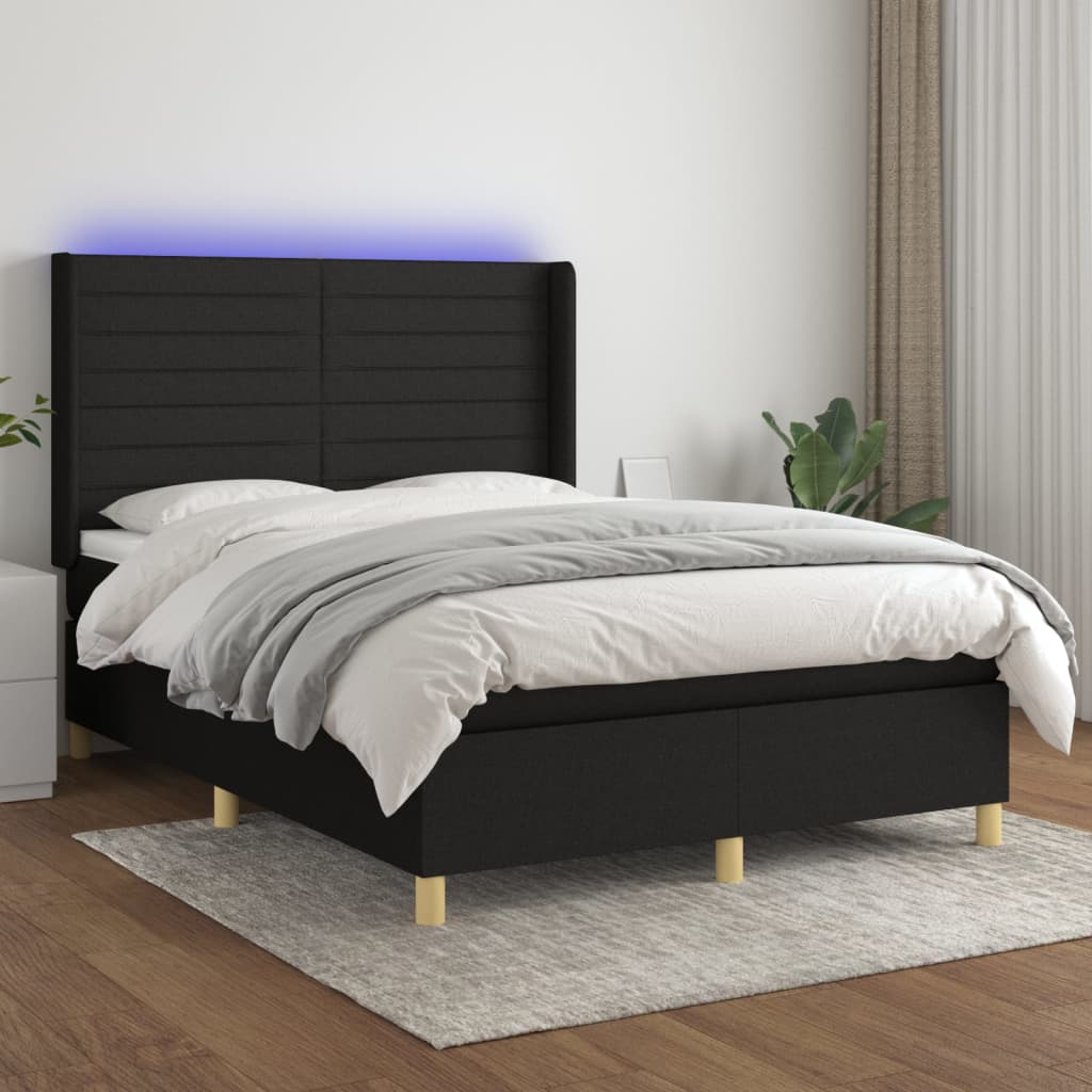 Sommier à lattes sur pieds cadre de lit 140x190 cm tissu noir TDL0207023
