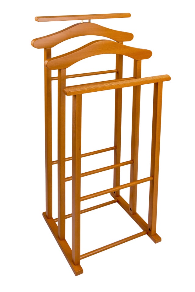 ARIT - Valet de nuit MAXI , composé de 2 cintres et de 2 porte-pantalons, pieds en caoutchouc à la base. - Couleur cerise