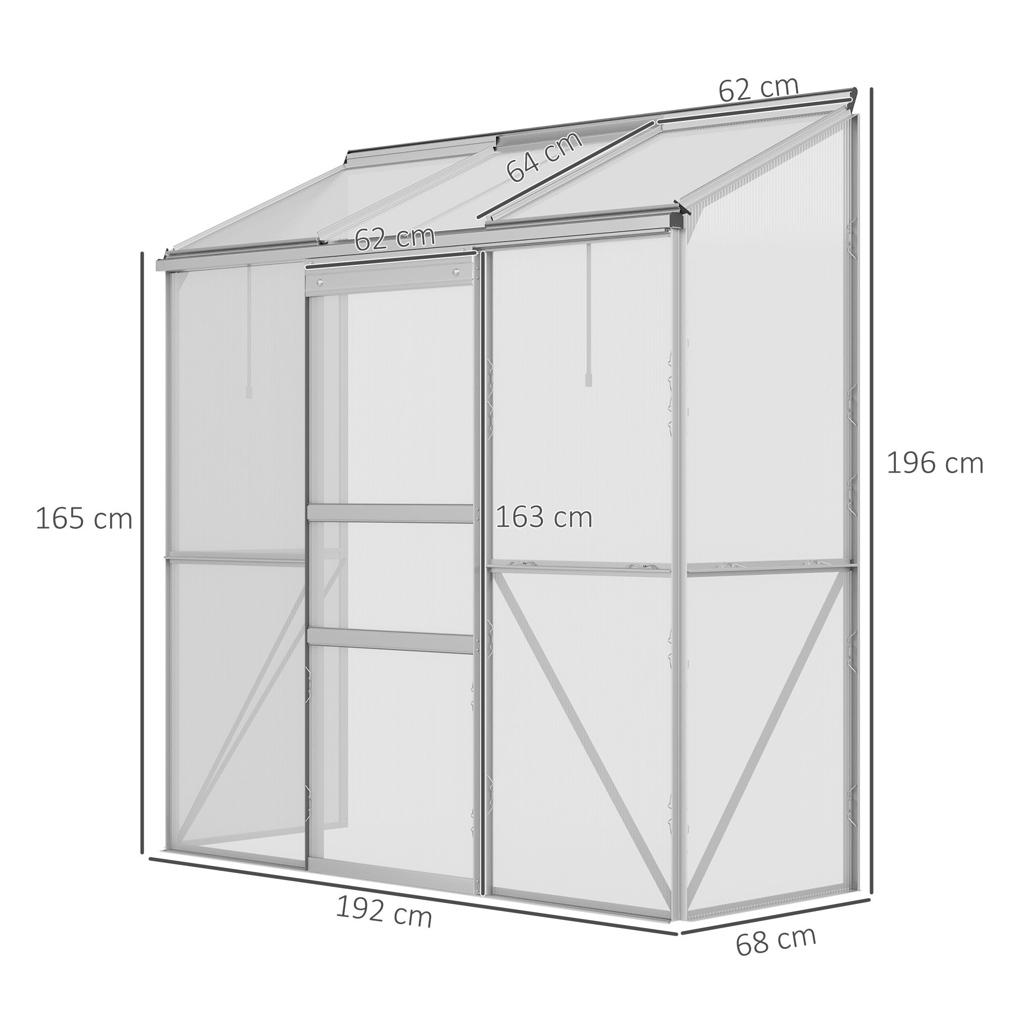 Serre adossée serre de jardin fenêtres ouvrables à 5 niveaux panneau en PC cadre aluminium 1,9 x 0,7 x 2 m transparent - 5
