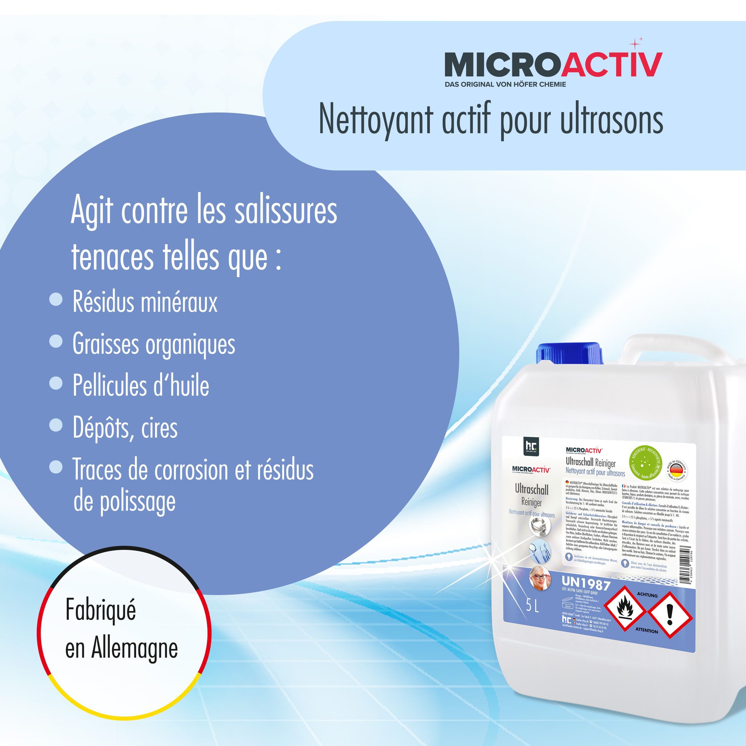6 x Produit detergent ultrason Microactiv® en bouteille de 1 L - 4