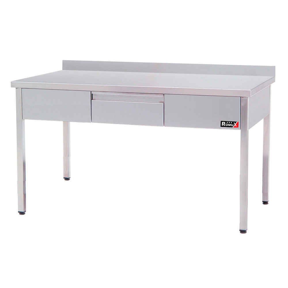 Romux® mesa de acero inoxidable hostelería mural con 1 cajón sin estante 1200x800x850 mm desmontable | mesa de trabajo inox resistente