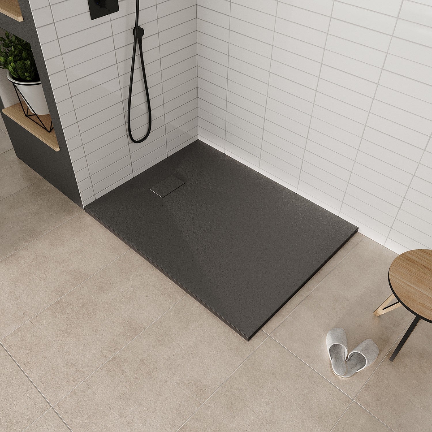 BAYA Receveur de douche 90 x 90 cm Noir extra-plat aspect pierre + bonde incluse - 2