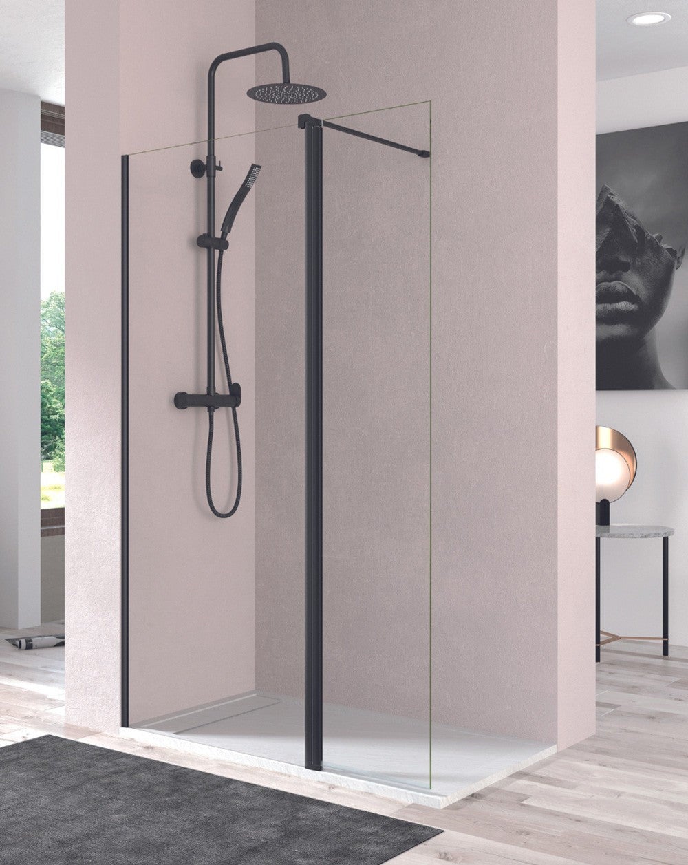 Mampara De Ducha Fija + Puerta Abatible - Cristal Templado 6mm 195cm, Tratamiento Antical
