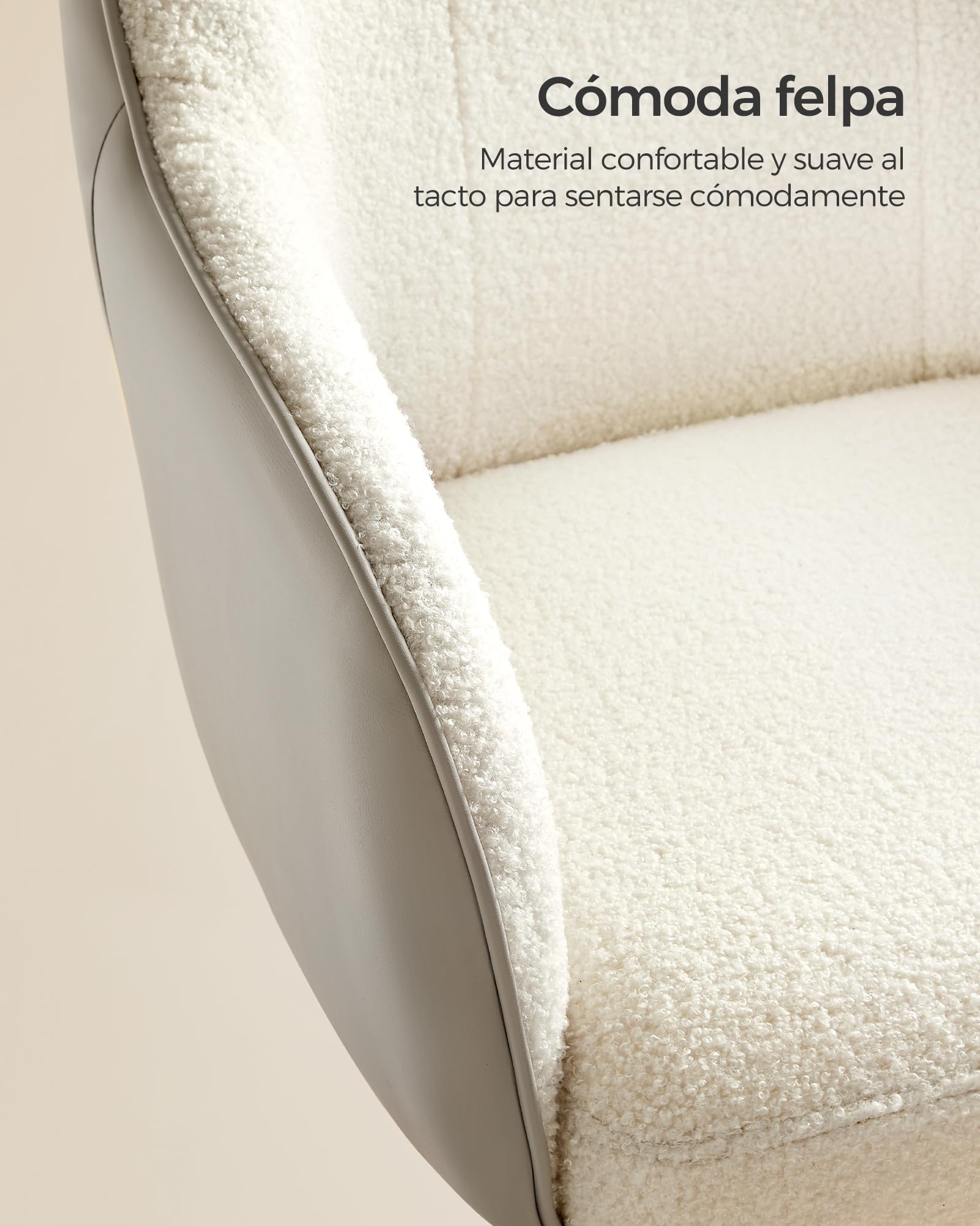 Silla de oficina giratoria y cómoda, altura ajustable, capacidad de carga 120 kg, estructura de acero, terciopelo, beige - 3