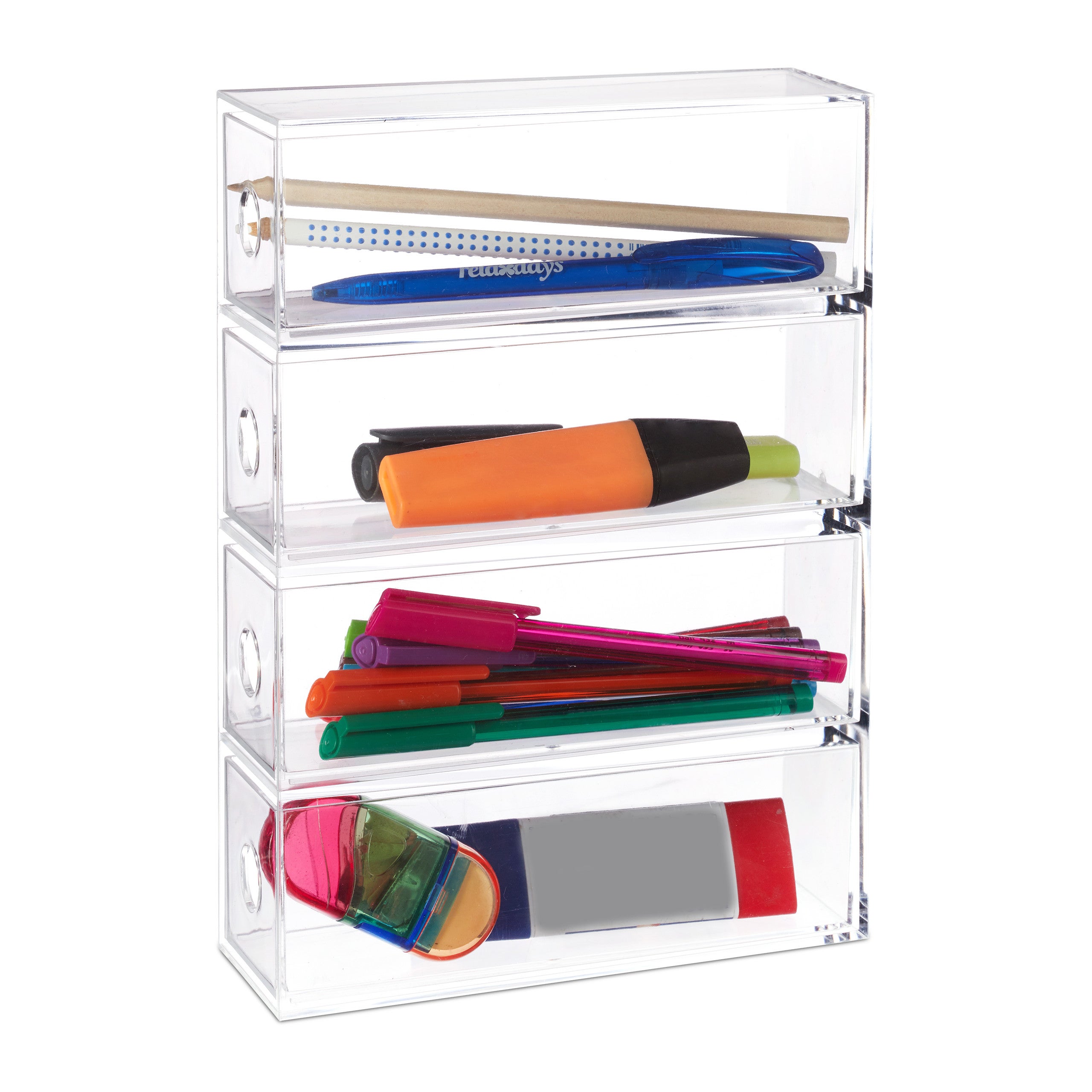 Organiseur Bureau Acrylique OSCO Avec Tiroir - Transparent, 6 Compartiments Pour Papeterie