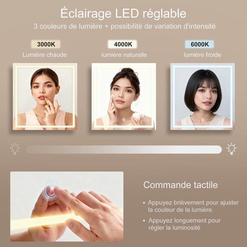 Coiffeuse avec Miroir LED, 3 Couleurs, Meuble de rangement, Coiffeuse de chambre, 7 tiroirs 1 porte, Style Moderne, 110x40x140 cm, 7 Étagères, Blanc - 7