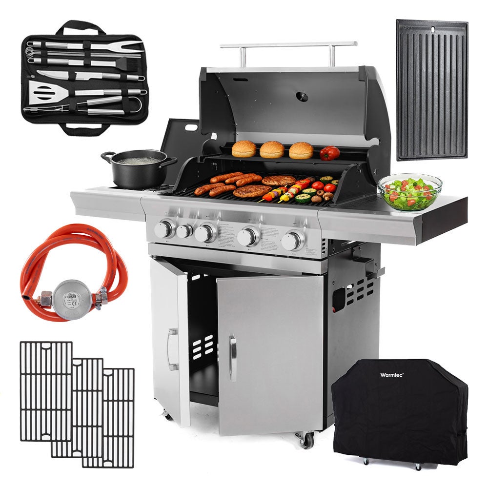Ogrodowy grill gazowy Warmtec SilverFlame 17,5 kW 5 palników + sztuće + dodatkowe akcesoria