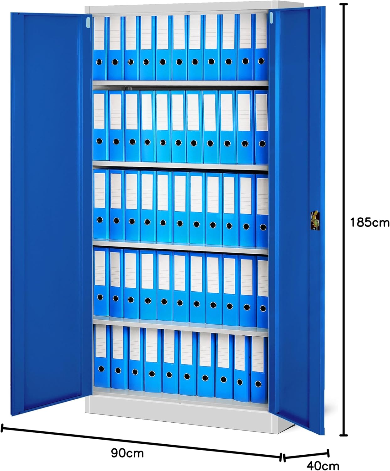 Set de 2 Armoire de Bureau de Rangement Métallique 4 étagères réglables 185 cm x 90 cm x 40 cm Gris-Bleu - 3