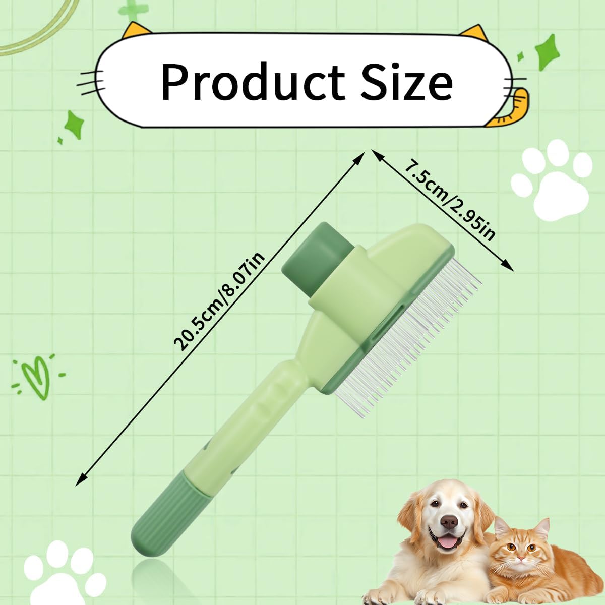 Peigne Anti-puces Autonettoyant Pour Chat - 2 Pièces, Acier Inoxydable, Vert Et Jaune - 11