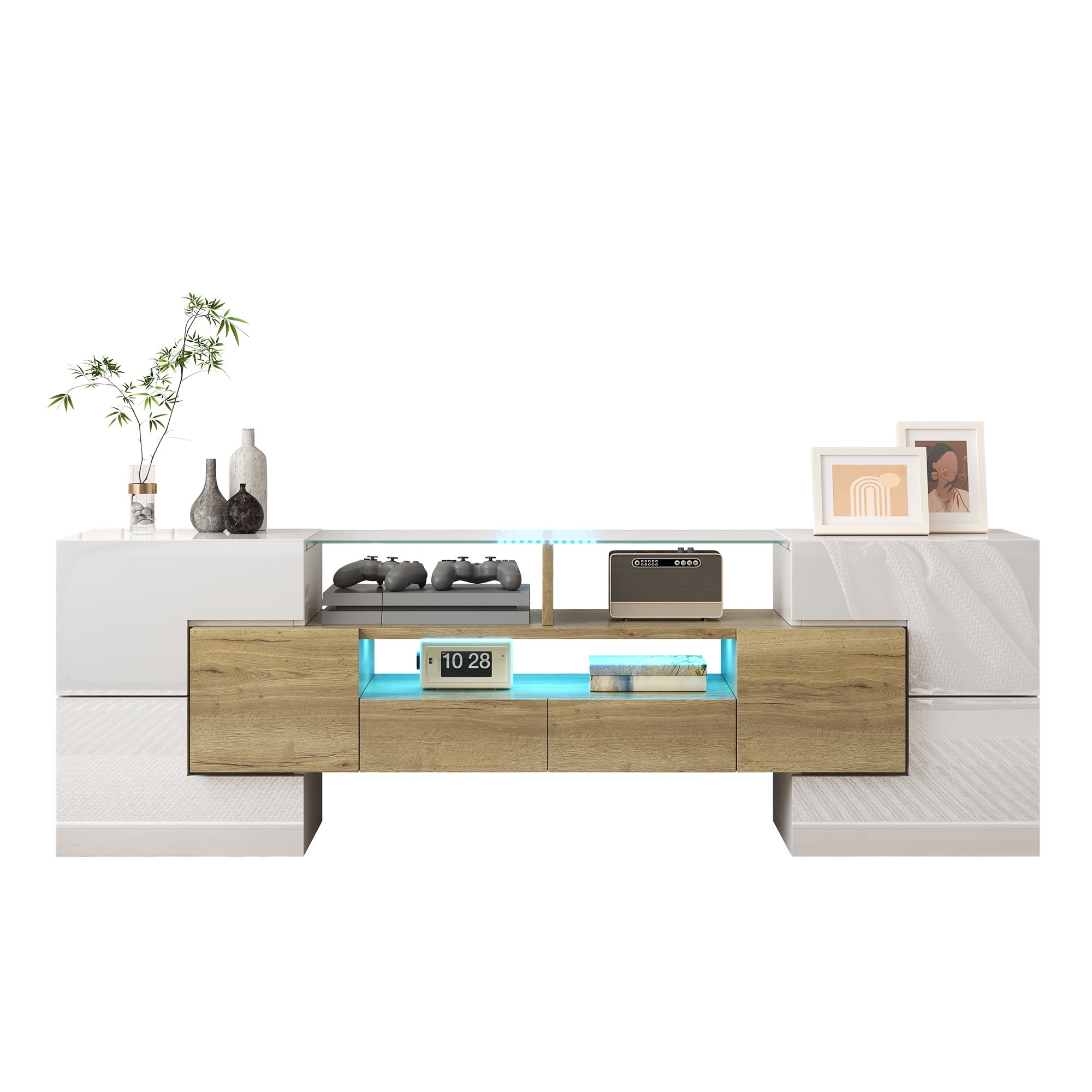 TV-Schrank Lowboard biały 145cm LED, szklana powierzchnia, meble do salonu