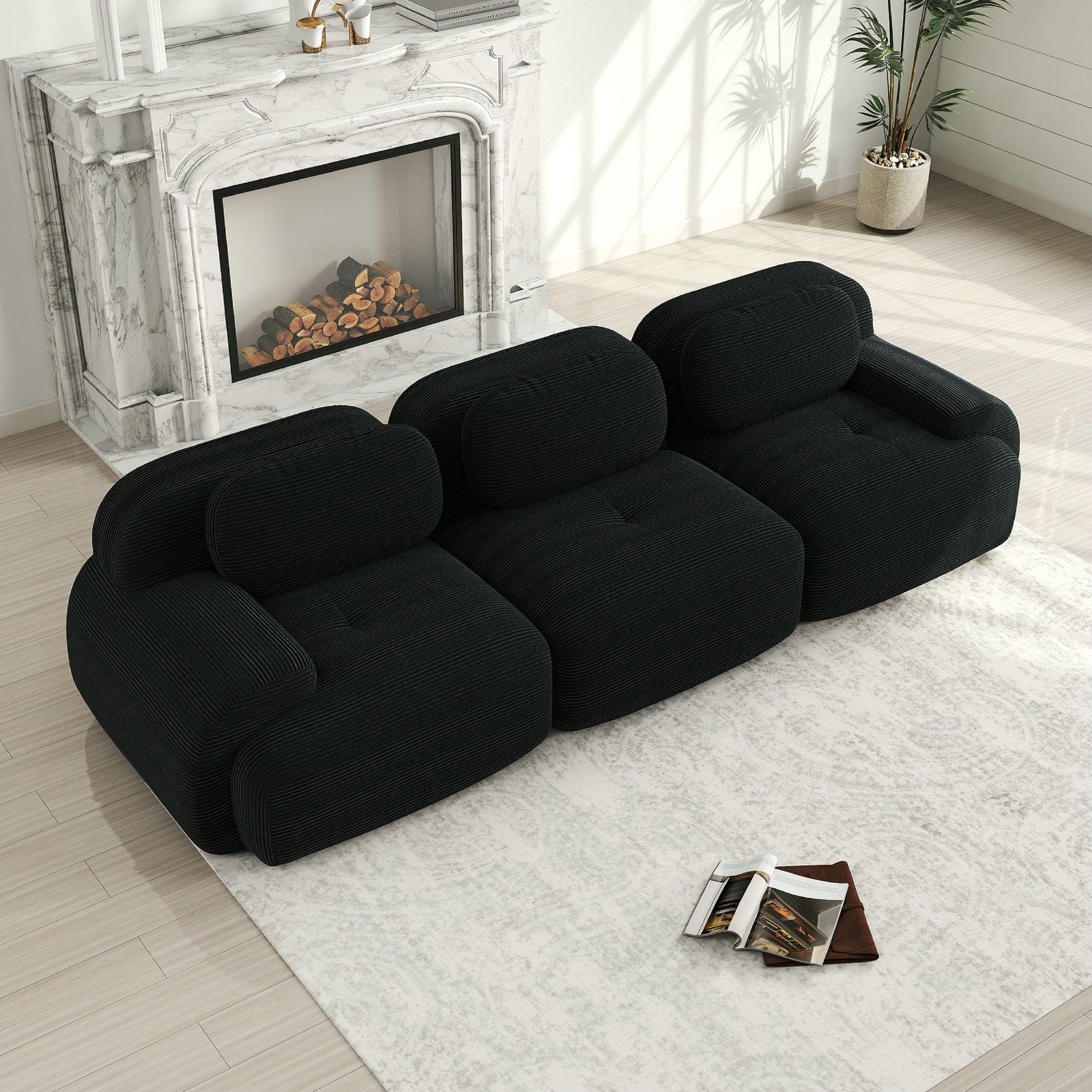 Canapé d\' modulable 3 places, antidérapant et adapté aux animaux, pieds élargis – tissu velours côtelé respirant – noir - 3