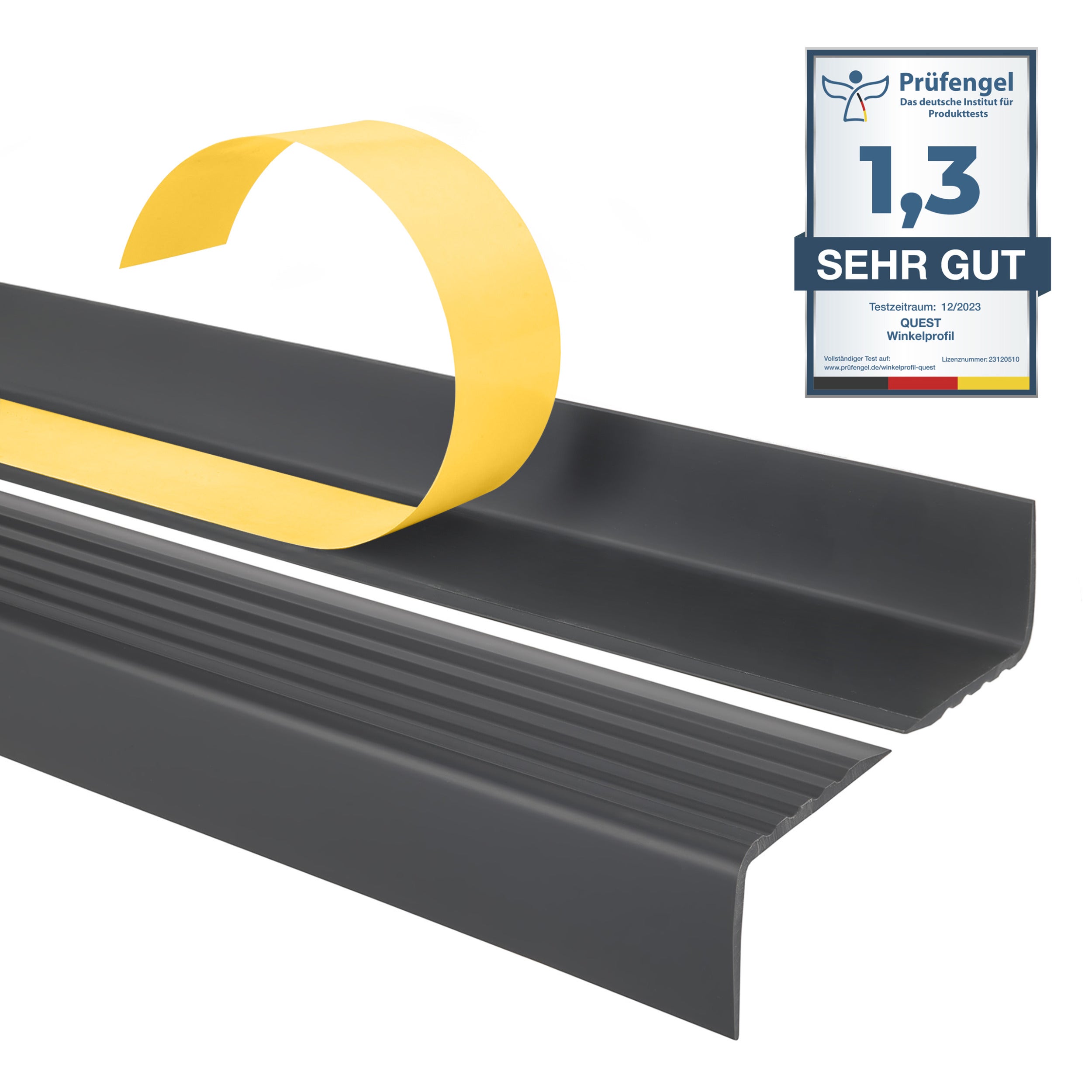 QUEST Profil schodowy PCV 25x40mm, 1.3m, samoprzylepny antypoślizgowy nosek schodowy, ND, gris foncé