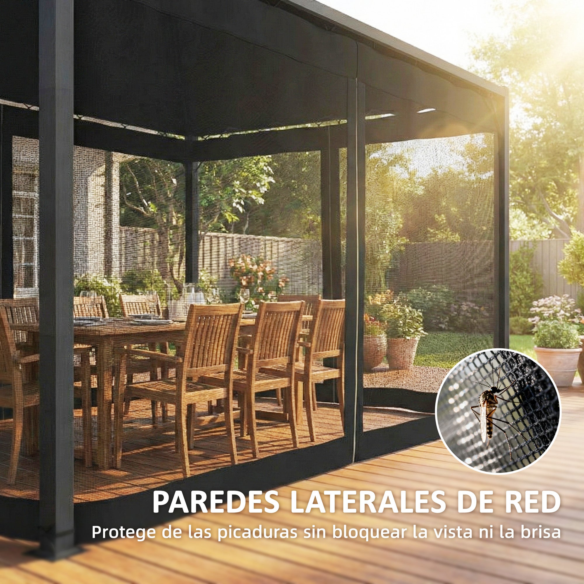 Pérgola Outsunny Aluminio, Poliéster Gris Oscuro 397x297x225 cm - 5