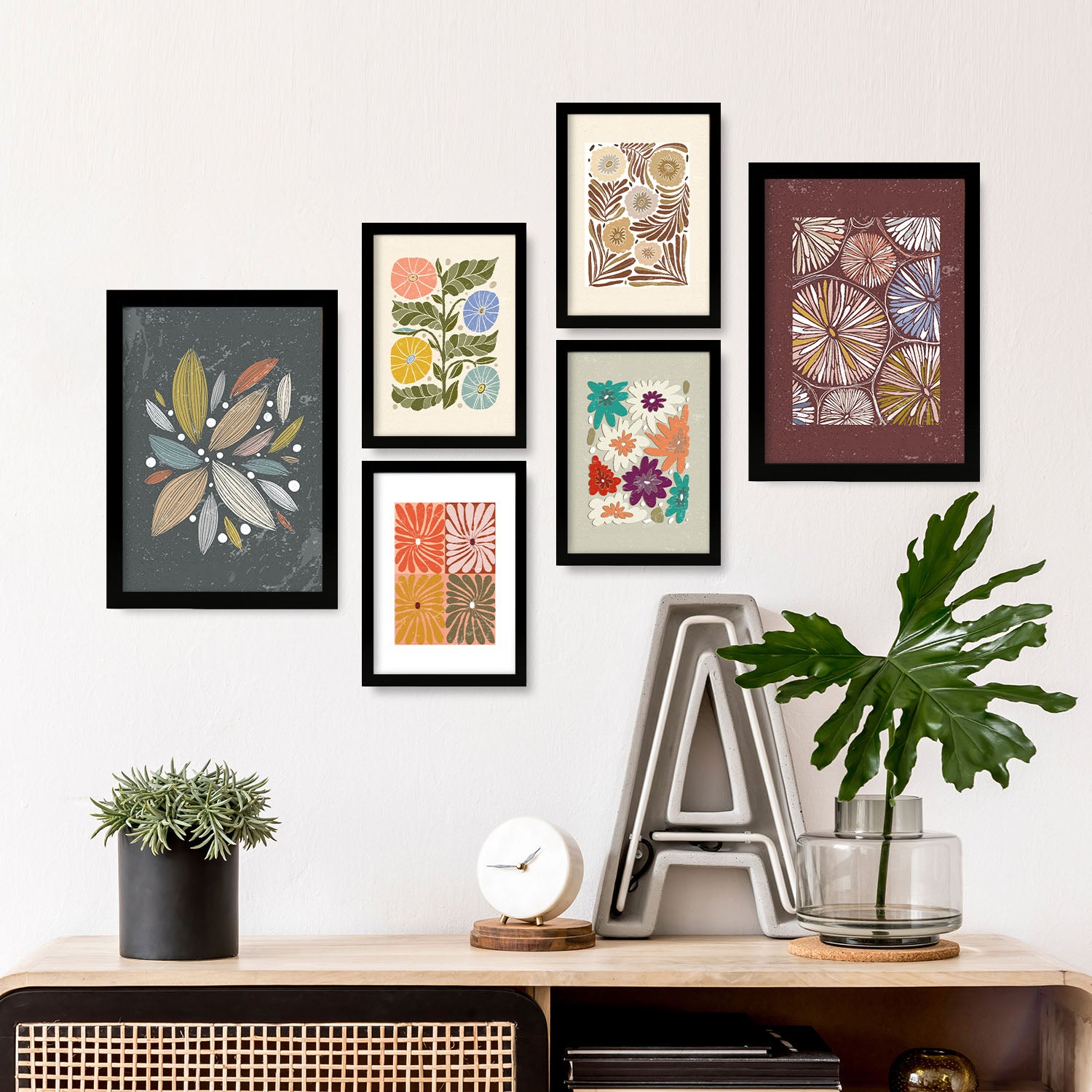 Nacnic Ensemble 6 Impressions De Pétales Dans De Style Ethnique Cadre Décoratifs Pour Votre Chambre Maison Impression A4 A3 Avec Des Cadre Noir - 5